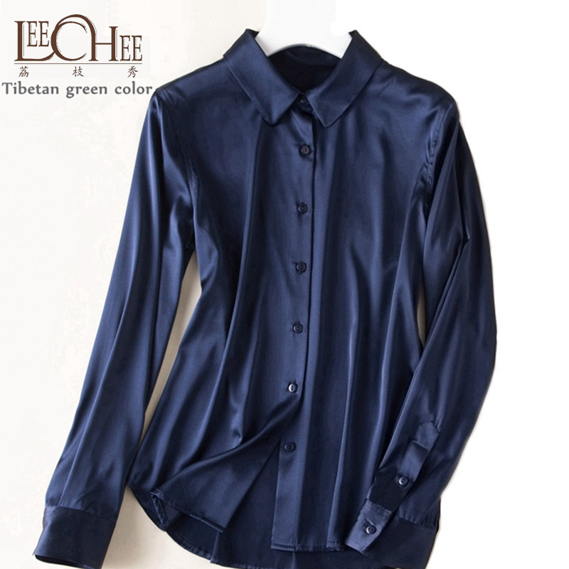 Leechee automne 2018 Soie à manches longues en soie chemise lisse couleur pure chemisier satiné chemisier femme robe rétro octet001