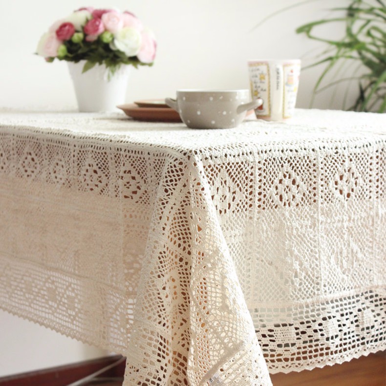 90cms Square Cream Crocheted Tablecloth