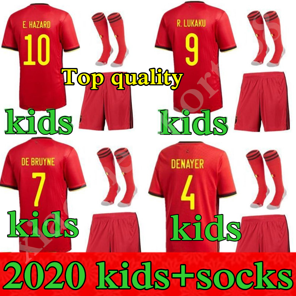

2019 2020 European Cup Belgium kids soccer jersey home away youth E.HAZARD maillot de foot LUKAKU camisetas DE BRUYNE child football shirt, Home+socks