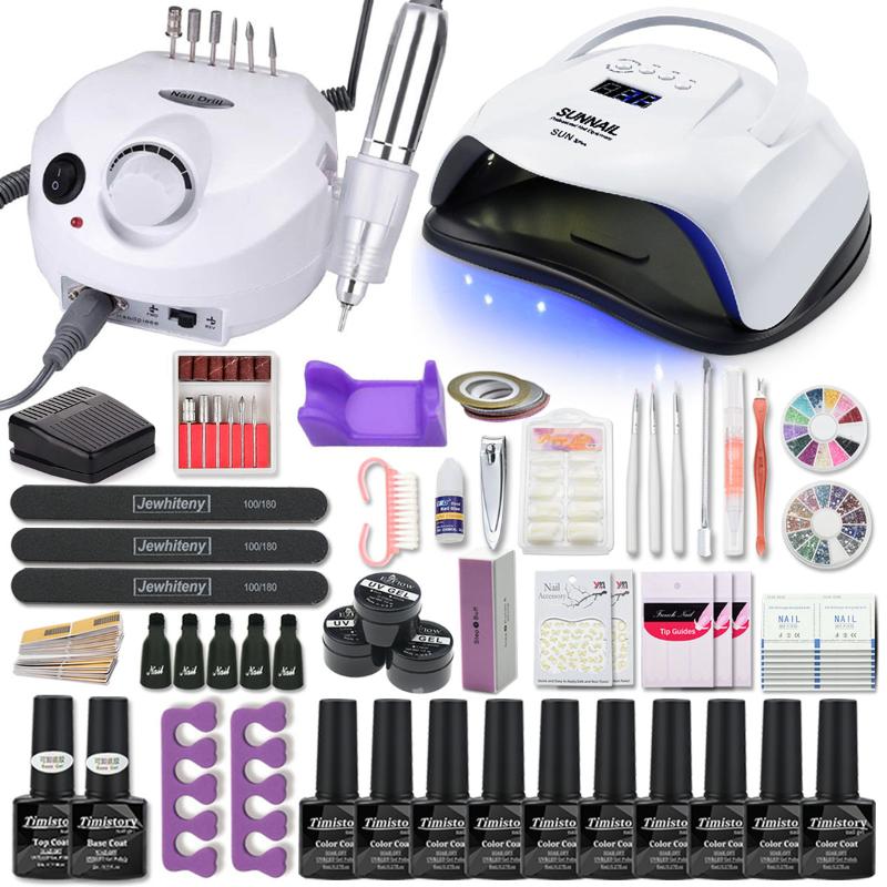 

Manicure Set Acrylic Nail Kit With 120/80/54W Nail Lamp 35000RPM drill Machine Choose Gel Polish