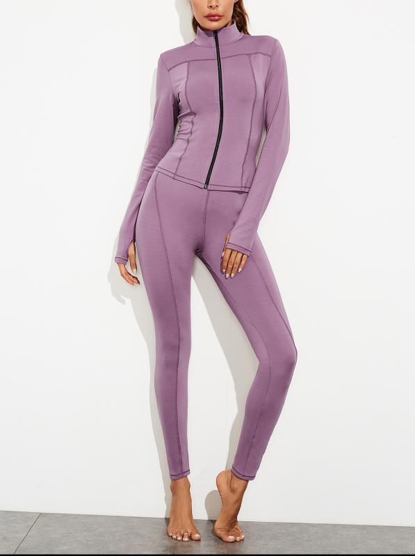 

Sport Suit Women Seamless Sexy Running Tracksuit Sportswear Gym Long Sleeve Top Yoga Pant Fitness Clothes Leggings 2 Piece Set, Purple