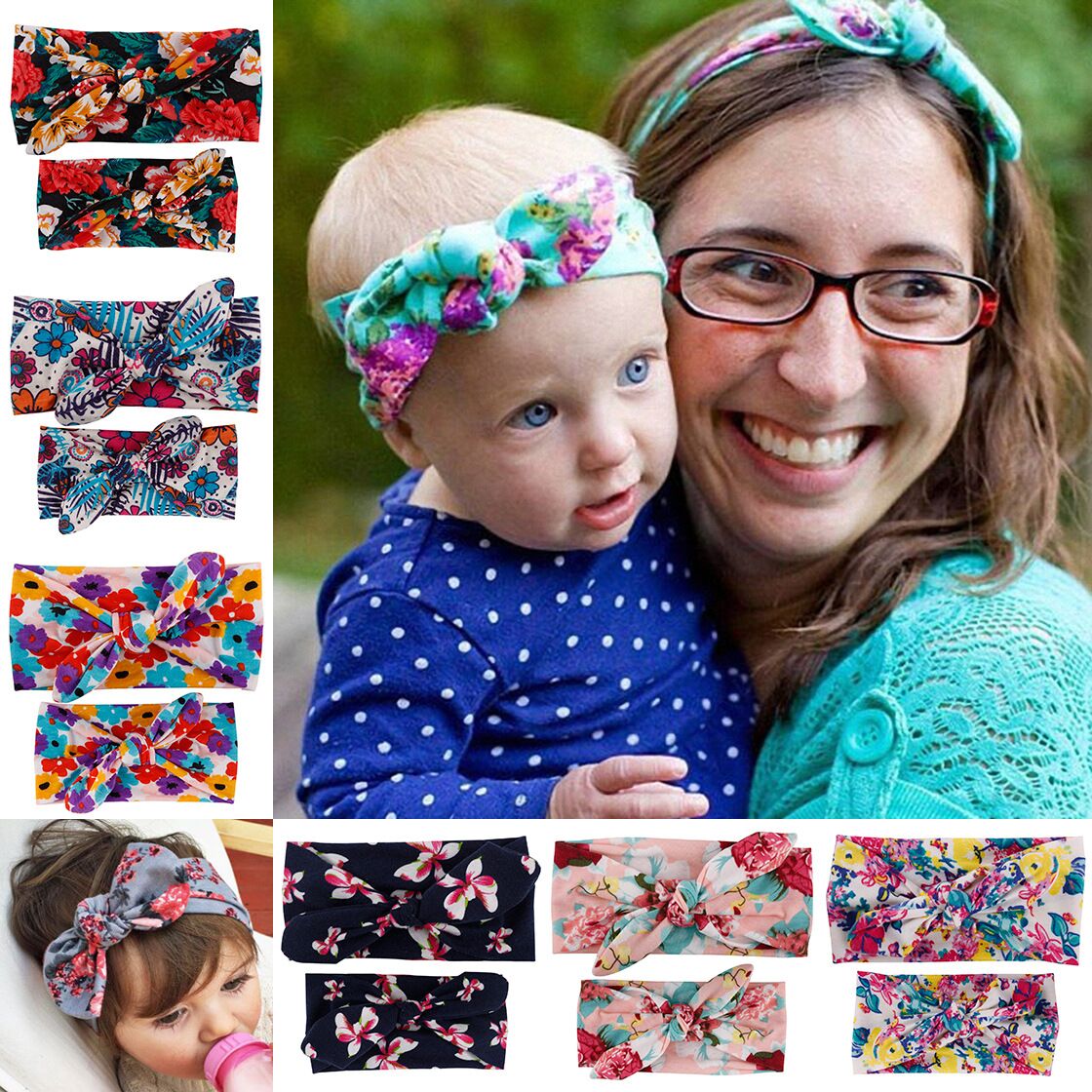

Mom and Me Headband Knot Flower Headbands Headwear Turban Baby Mommy Cotton Floral Headwrap Baby Hair Accessories, 1lot=2pcs=1set=1*(mom's+baby's)