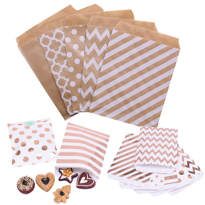 

25pcs Rose Gold Silver Kraft Paper Bags For Gifts Cookie Biscuits Candy Bag Packaging Christma Wedding Birthday Party Decor