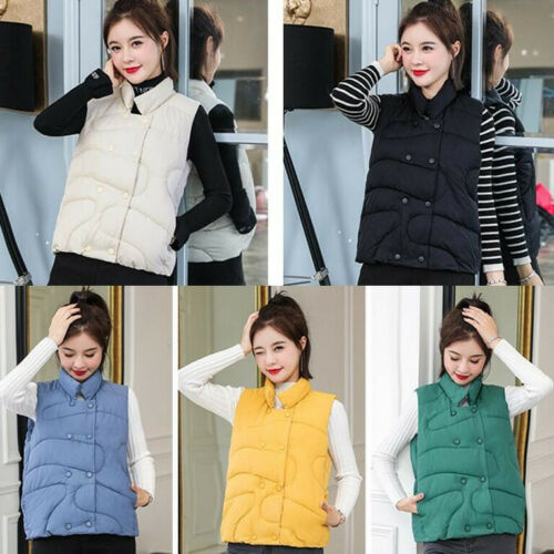 

Women Down Cotton Jacket Sleeveless Vest waistcoat Standing collar Loose Coat, Creamy-white