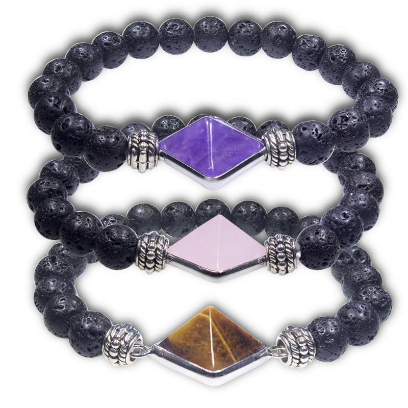 

Square Amethys Bracelet Pyramid Shape Energy Stone Facted Crystal Elastic Bead Bracelets Women Wholesale TR1040