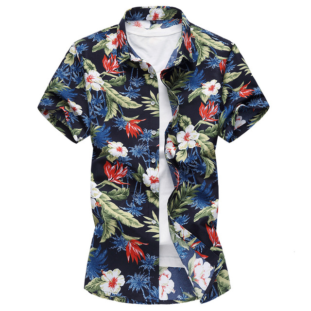 camisas hombre flores manga corta