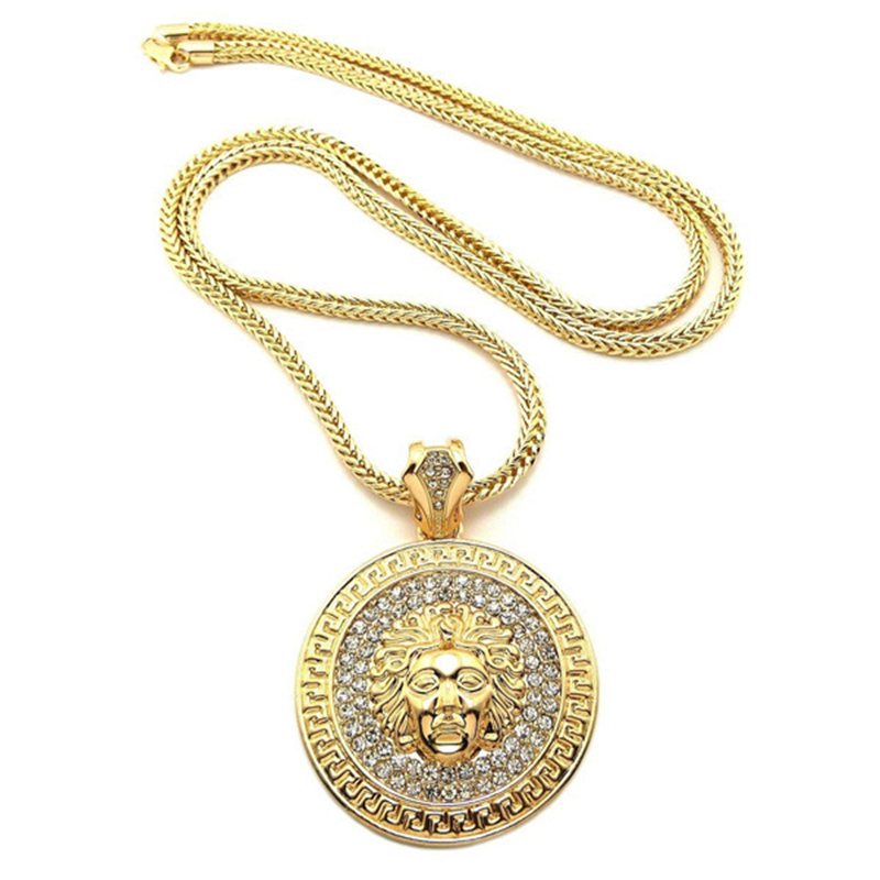 

Iced Out Hip Hop Necklace Fashion Men Jewelry Gold Silver Long Chain Diamond Piece Medusa Avatar Pendant Design Necklaces for Women