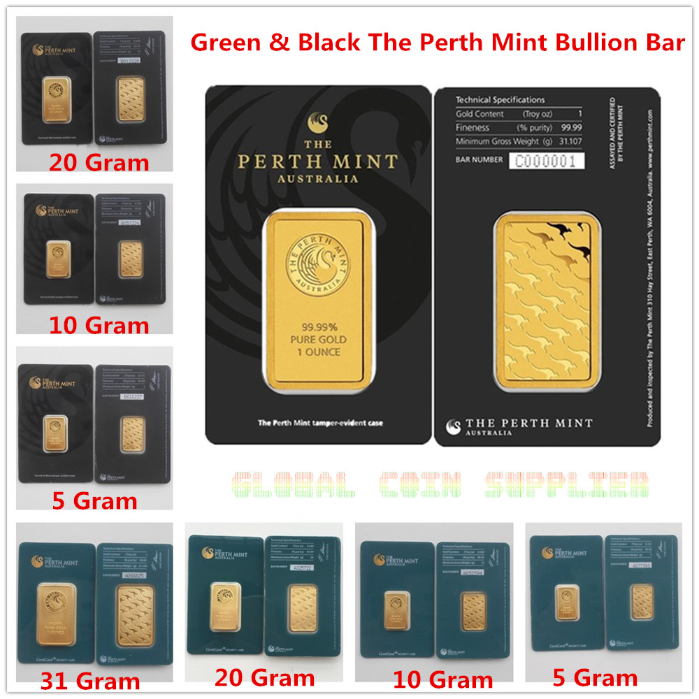 

Australia Perth Mint 24K Gold Plated Bar Coins Quality Copy Collections Souvenirs Christmas Present Black & Green Sealed Package