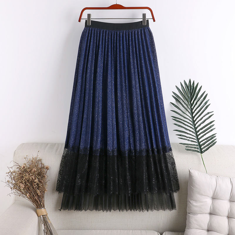 

2020 New Arrival High Waist A-Line Women Skirts Harajuku Ulzzang Lace Patchwork Female Skirt Streetwear Faldas Mujer, Black