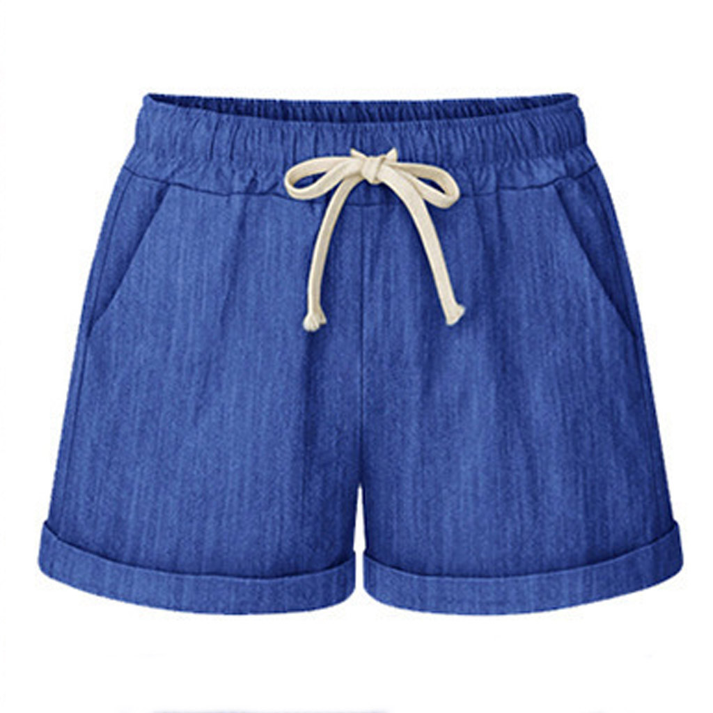 

Hot Sale Sexy Women Shorts Causal Plus Size Pocket Bandage Solid Shorts Home Short Women's Fitness Running Sports Wide Leg Pants, Blue