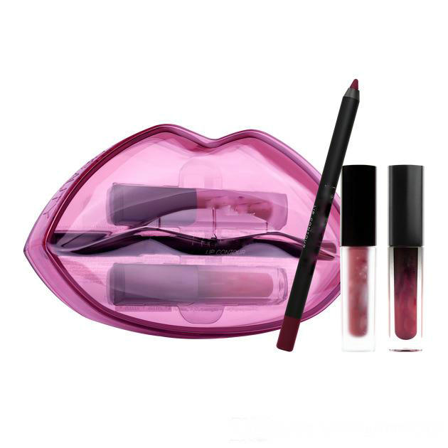 

New Hot Beauty Set of lip pencil+Mini Liquid lipstick+Mini lip Gloss Big mouth set 4 colors 3pcs/set with box, Mixed color