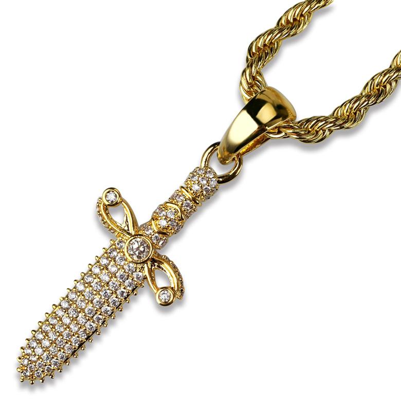 

Luxury 18K Gold Plated Sword Hip Hop Necklaces Pendant Jewelry 2019 Fashion Vintage Grade Quality Glaring Zircon Necklace