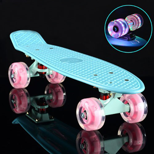 

22" Macarons color Flash glowing Wheel Plastic Complete Ready to ride Cruiser street surfing Skateboard single rocker pennyboard, E(frosted wheels)