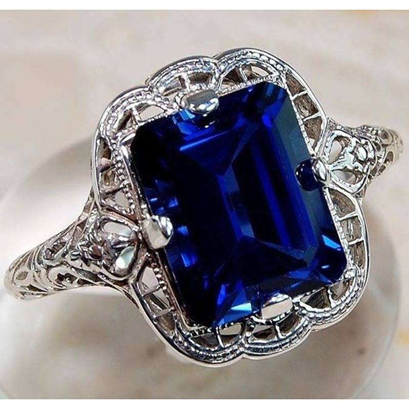 

Plating 925 Silver Diamond Blue Ring Engagement Ring