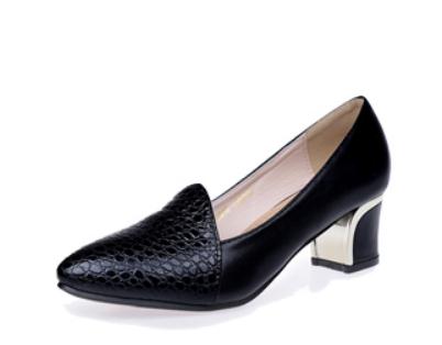 

2019 Women's shoes in Spring and Autumn with New style Middle heel Coarse heel round head @2061, Black 2019