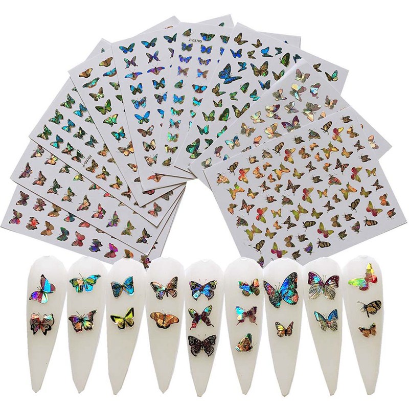 

5Pcs/set Summer Colorful Silder Butterfly Designs Nail Art Stickers DIY Colorful Tips Nail Decals Manicure Tool, H04