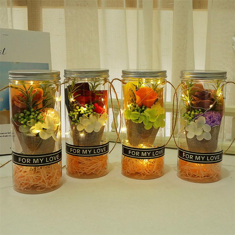 

DIY Soap Flower Gift Rose Box Bouquet Valentine's Day Wedding Home Festival Gift Soap Flower Bottles Wedding Artificial, Rd