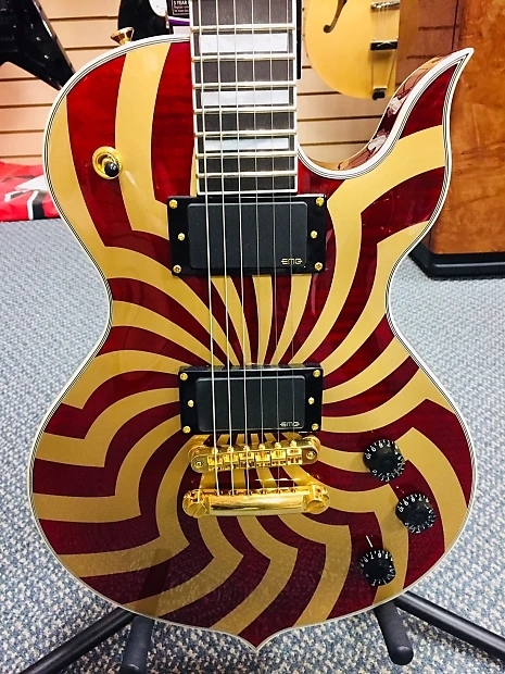 

Custom Shop Wylde Odin Grail Crimson Gold Buzzsaw Falme Maple Top Electric Guitar Large Blocks Inlay, Gold Grover Tuners, Little Pin Bridge