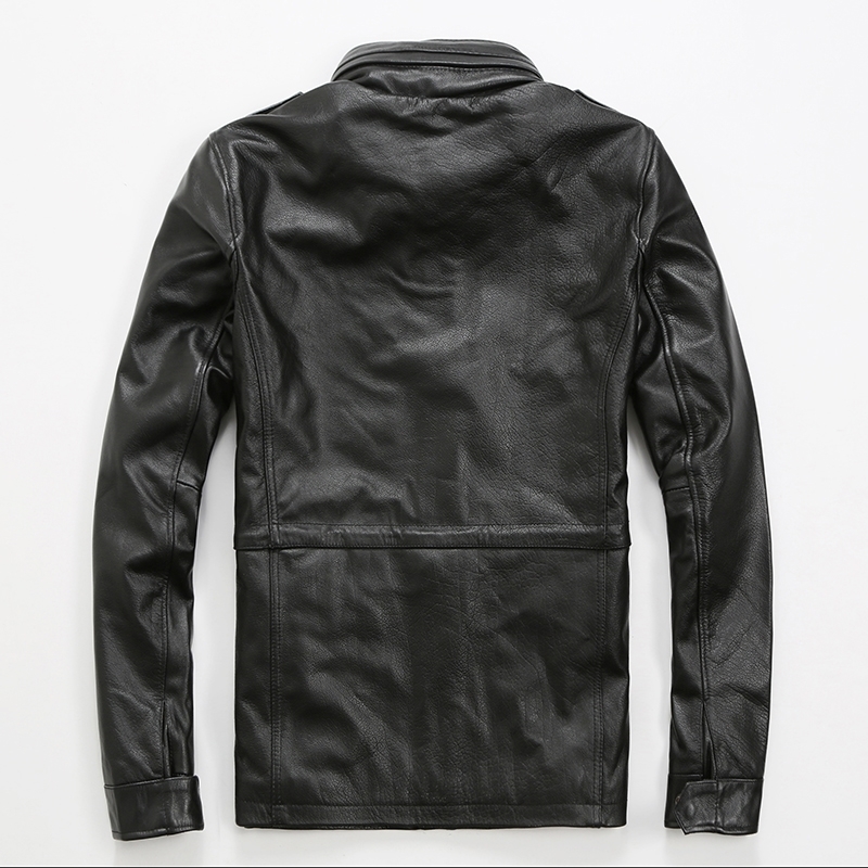 

Brand Hot Sale Male Vintage Motorcycle Men Leather Cow Genuine Leather Mens Biker Coat Stand Collar Zipper Slim Fit Short Coats, Deep brown