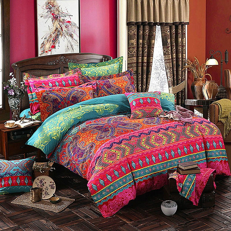 

4pcs Bohemian Bedding Sets Boho Printed Mandala Single Duvet Cover Set Pillowcases Bedsheet Queen Size Bedlinen Home Textile