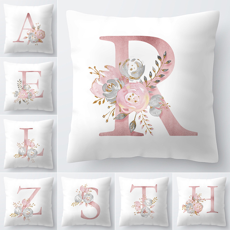 

26 Letter Pillow Cover 45x45cm Room English Alphabet For Home goods 1PC Flower Pillow Case Polyester, Message color&quantity you need