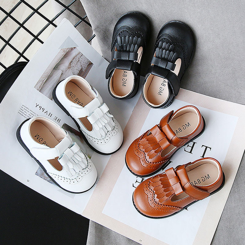 

Toddler Baby Pu Leather Shoes Spring Autumn British Style Princess Girls Dress Shoes Party Wedding Flat Tassel Moccasins#21-30, Black