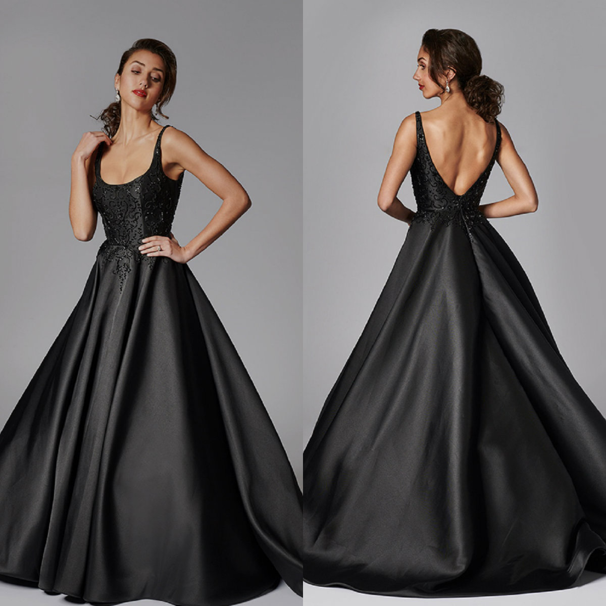 

Black A Line Evening Dresses Backless Spaghetti Sleeveless Appliques Beads Satin Prom Dress Sweep Train Robes De Soirée, Pink