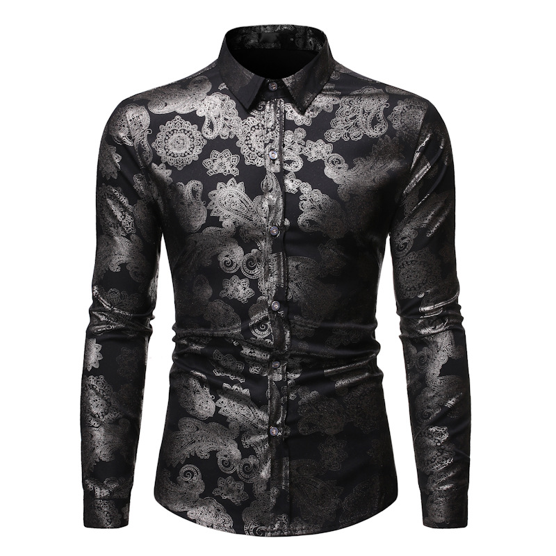 

Mens Casual Slim Fit Shirts Printed Fashion Button Down Dress Shirts Long Sleeve Shirt Male Shirts Tops, White