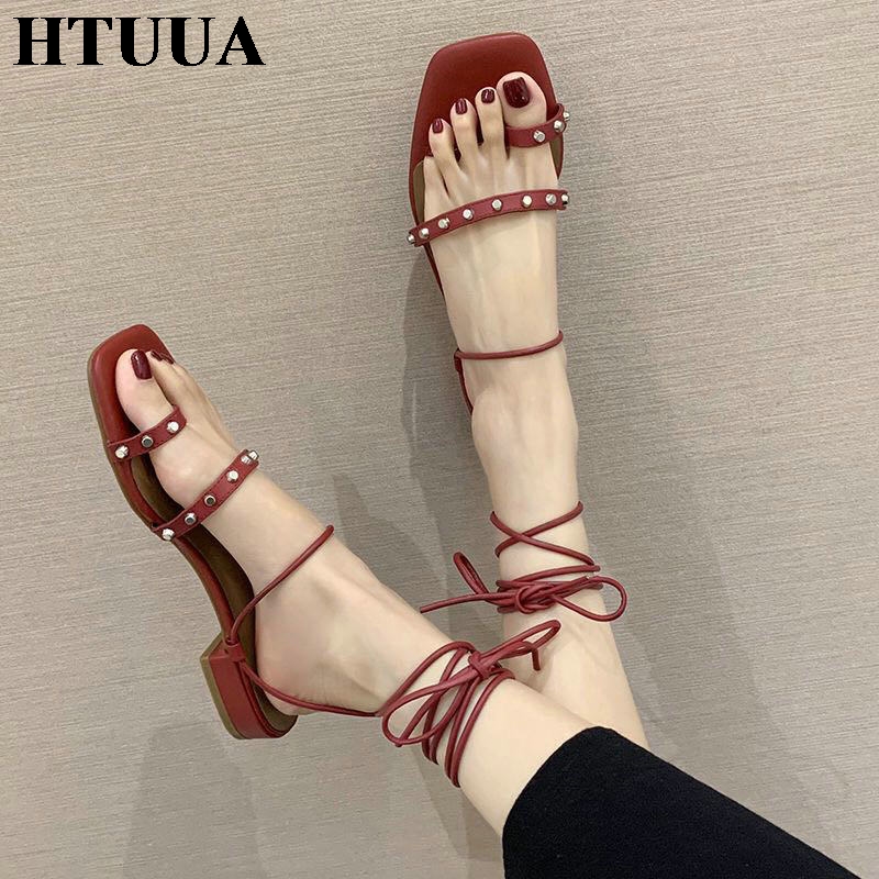 

HTUUA 2020 New Women Sandals Summer Shoes Woman Ankle Strap Gladiator Sandals Casual Beach Sandalias Mujer SX4116, Black