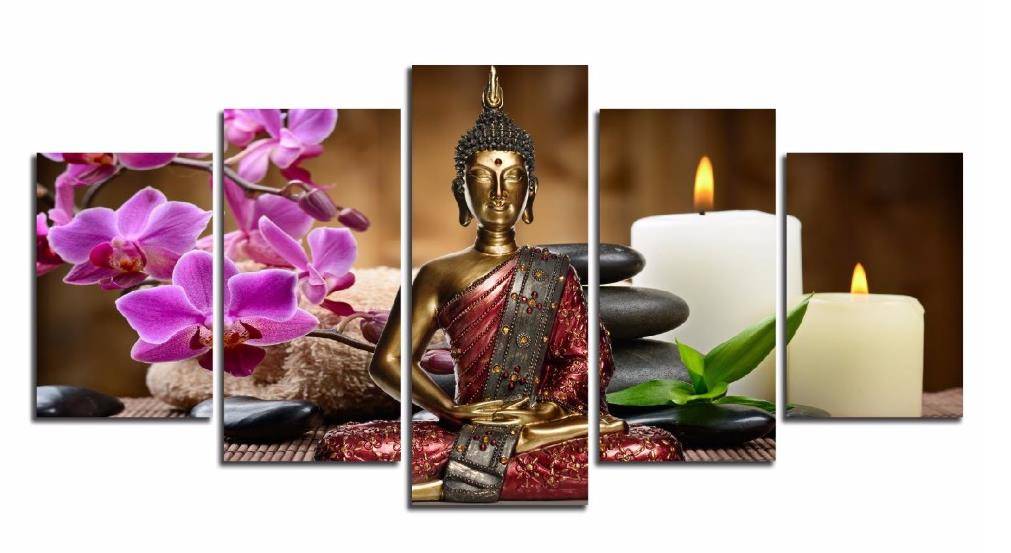 

5 Pieces Canvas Print Modern Fashion Wall Art the Orchid candle Zen Stone Buddha Landscape for Home Decoration No Frame
