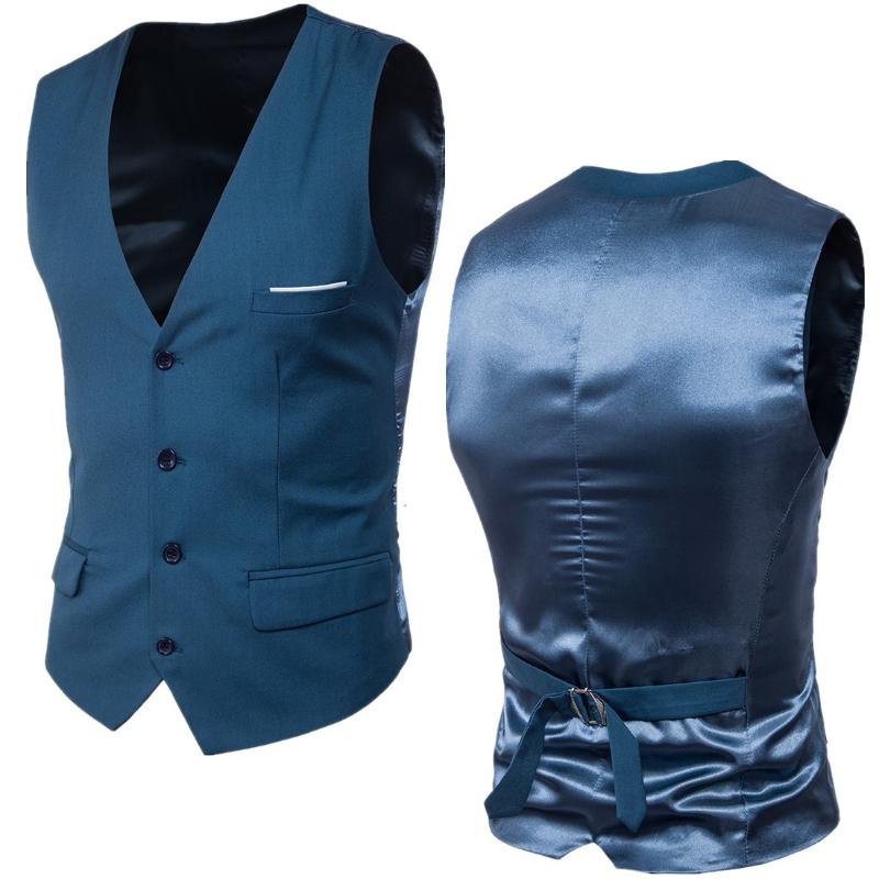 

Blue Men' Business Casual Slim Vests 9 Solid Color Fashion Single Buttons Vests Fit Male Suit For Men Spring Autumn -6XL, Dark blue vests