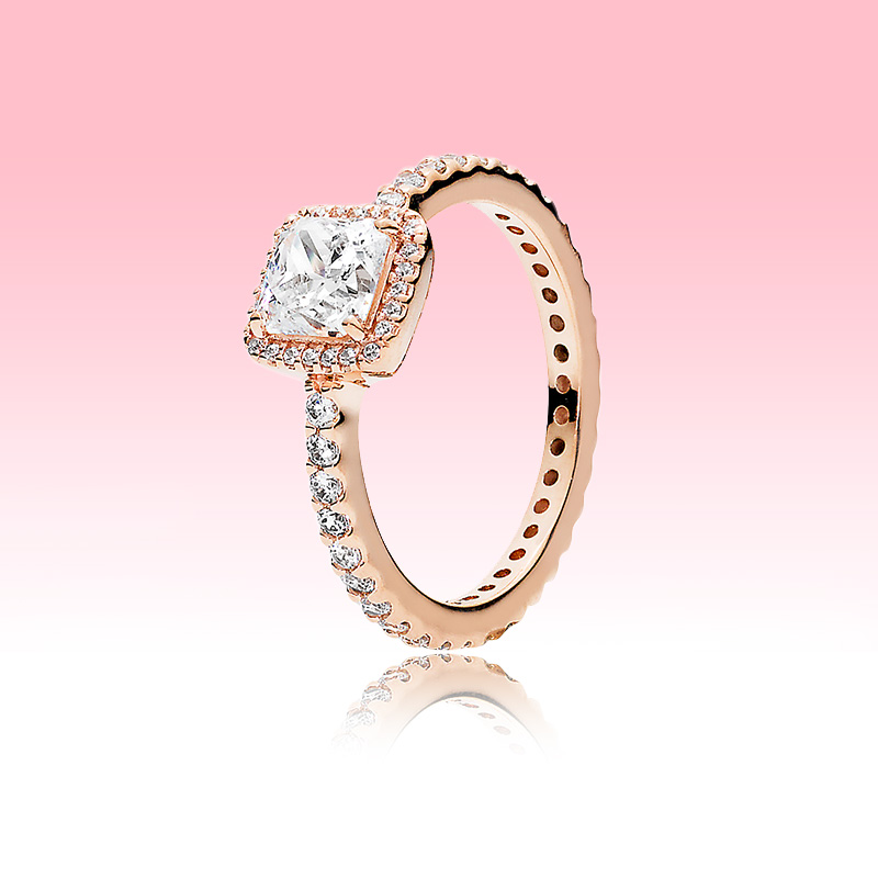 Rose gold plated Wedding RING CZ diamond Engagment Jewelry Real 925 Silver Square Sparkle Halo Ring Set with Retail Box Factory wholesale
