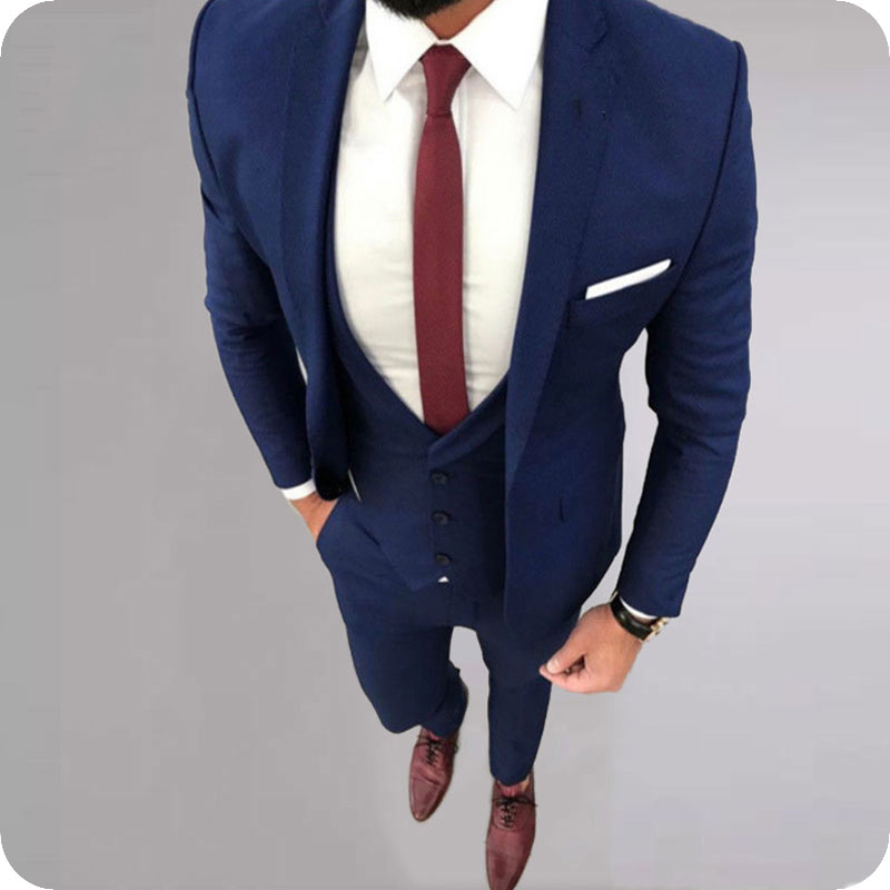 

Custom Blue Men Suits for Wedding Suit Man Blazers Notched Lapel Slim Fit Groom Tuxedos 3Piece Latest Coat Pant Designs Costume Homme, Same as image