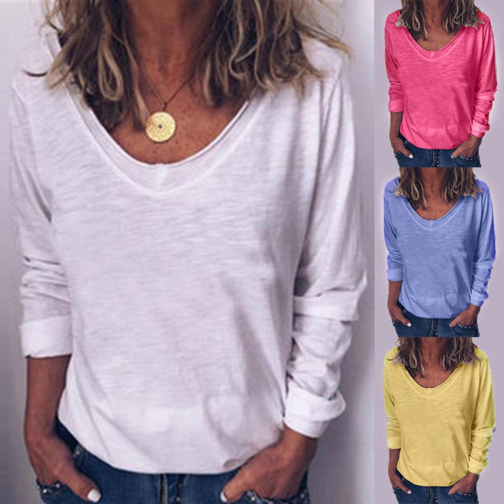 

Women Ladies Plus Size 5XL Tshirt Solid Long Sleeve O-neck Pullover Tops T-shirt Poleras Camiseta Mujer Harajuku T Shirt Haut, White