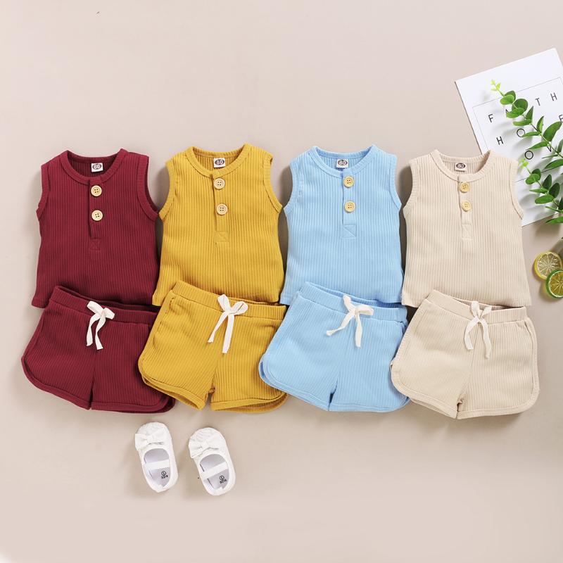 

Fashion Summer Kid Baby Girls Boys Outfit Suit Cotton Clothes Set Toddler Solid Casual Vest Tops Short Pants Baby Boy Outfit, 03