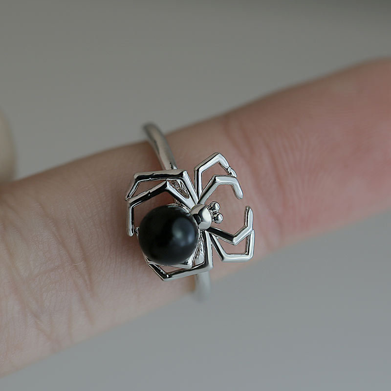 

2019 New Spider Silver Rings 925 Sterling Silver Natural Black Sapphire Ring Personalized Women Wedding Party Jewelry