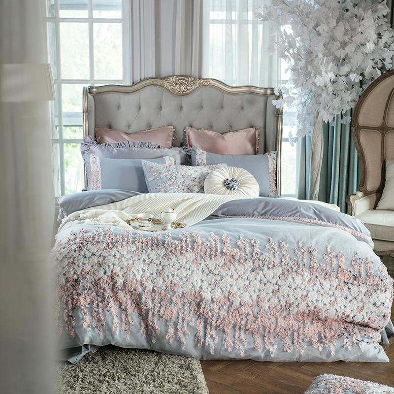 

J 5 Lace Embroidery 80S Egyptian cotton Princess Bedding set Duvet Cover Bed sheet Bed Linen Pillowcase Queen King 4pcs