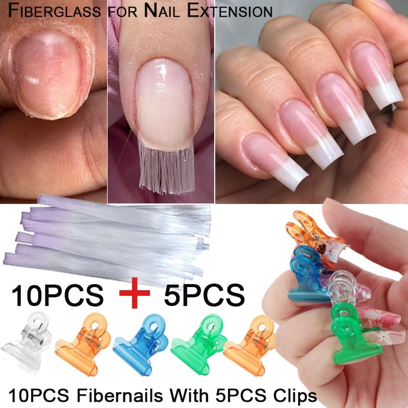 

10pcs Fiberglass for Nail Extension Fibernails Acrylic Tips Manicure Salon Tool Curvature Clips with 5pcs Pinchers nail kit