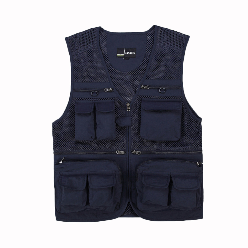 

YJSFG HOUSE Brand Men Vests Outdoor Multi-Pocket Waistcoat Photography Mesh Sleeveless Jacket High Quality Grid Plus Size Tank, Blue
