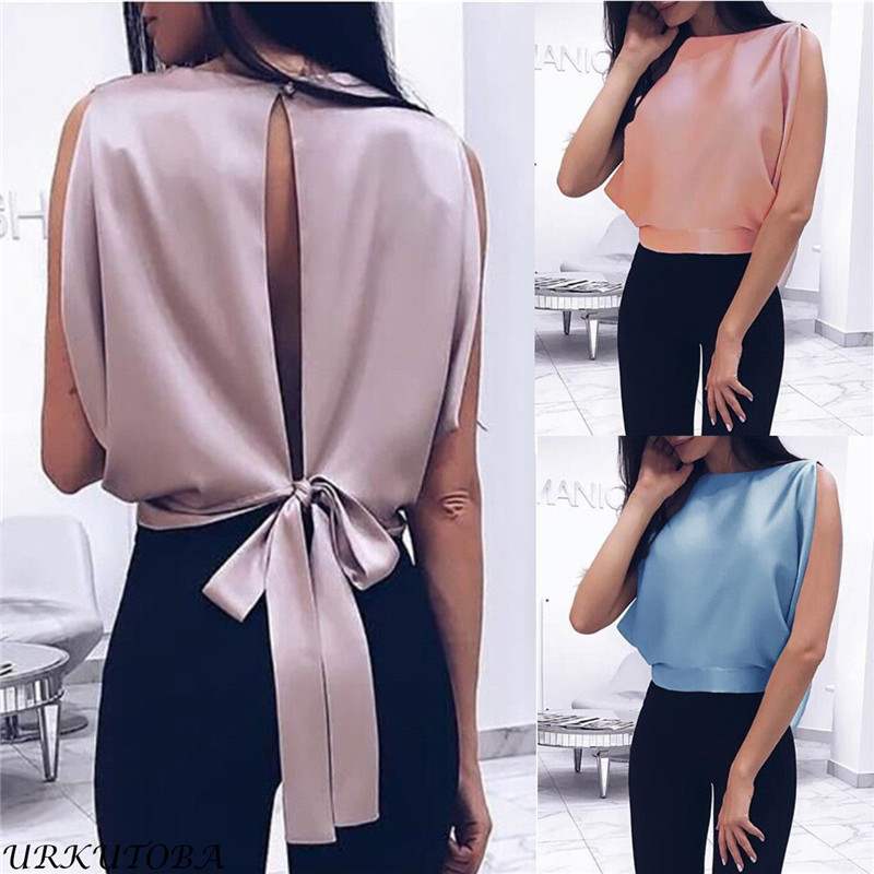 

Women Blouse 2019 Spring Summer Sexy Tops Bowknot Shirts Casual Loose Plus Size Blusas, Blue