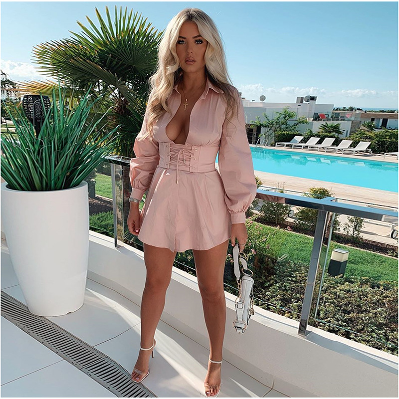 

Leisure Sexy Shirt Dress Autumn Clothing, White