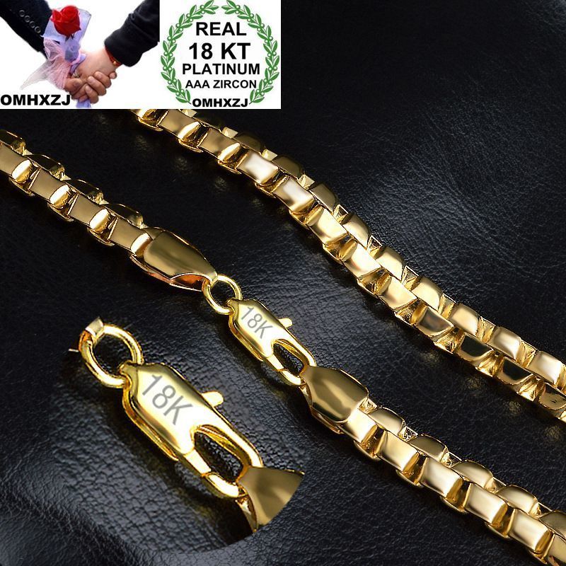 

OMHXZJ Wholesale Personality Chains Fashion Man Male Party Wedding Gift Gold 8MM Box Chain 18KT Golds Chains Necklace NC150