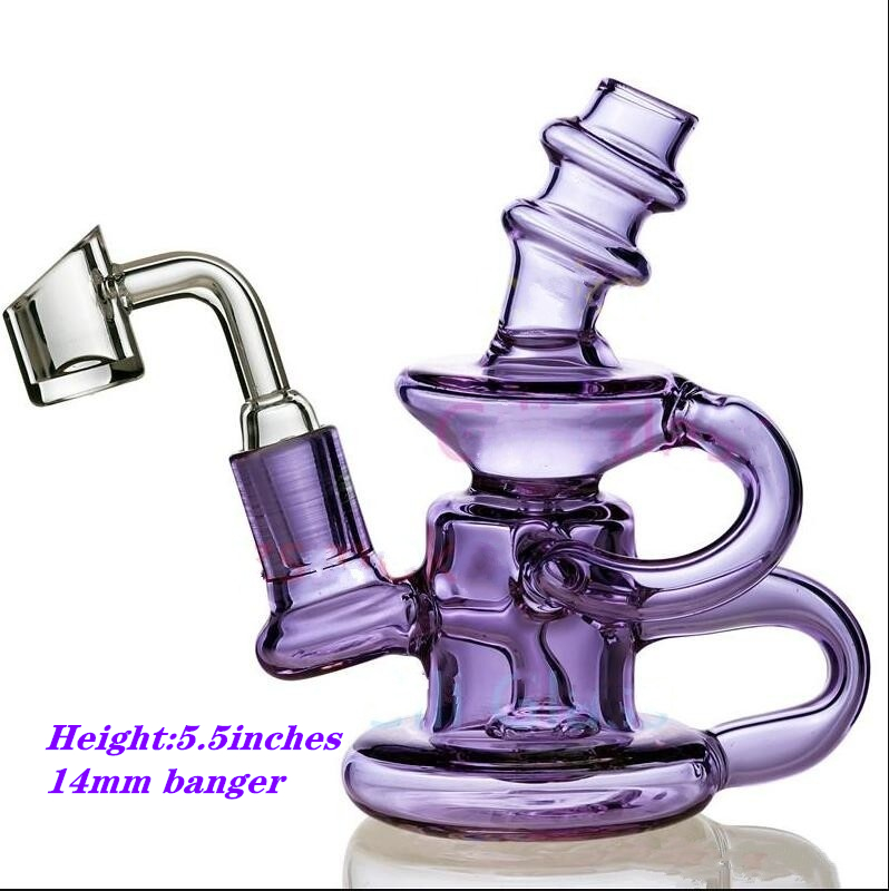 5.5"glass bubblers hookahs Recycler Hookah Bong Smoking Glass Pipe Water Pipes Bubblers 14mm Thick Bongs with banger-image-382164007