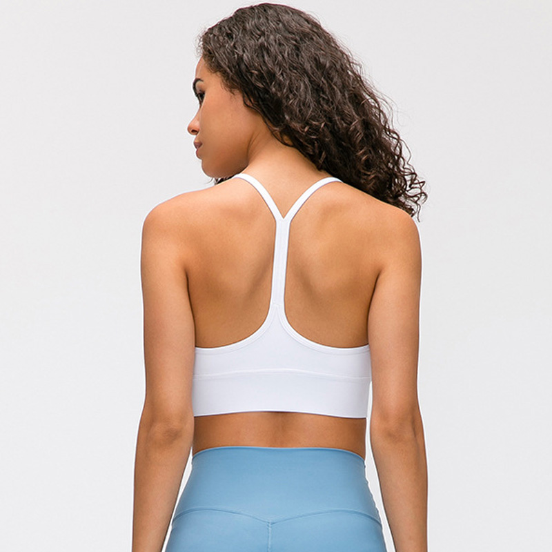 Sexy women new solid color Y-shaped sports bra shirt yoga gym vest push-ups fitness shirt underwear ladies running jacket gathere