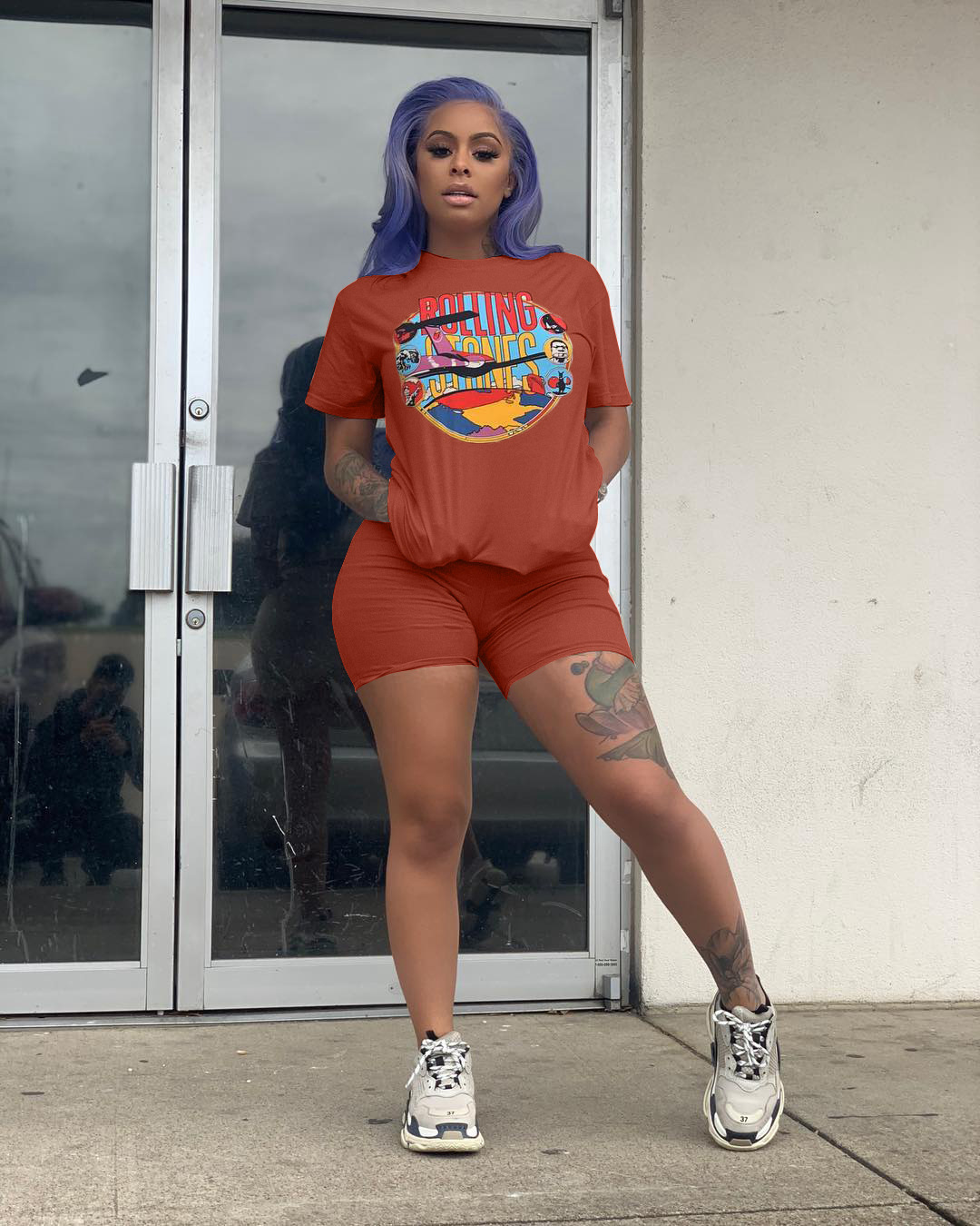 plus size biker short set