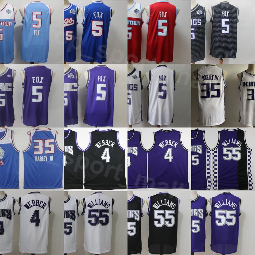 

Vintage Basketball Jason Williams Jersey 55 Chris Webber 4 De Aaron Fox 5 Marvin Bagley III 35 Edition Earned City Black Purple White, 4 black