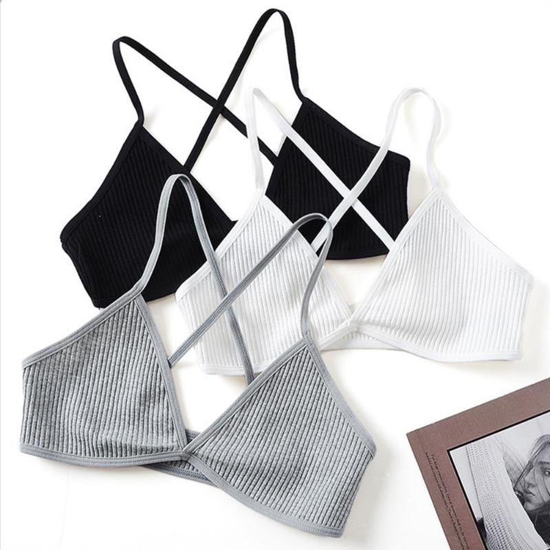 

1 PC comfort cotton bras for women thin french style bralette sexy deep V triangle cup wireless Push Up seamless wire free bra, Black