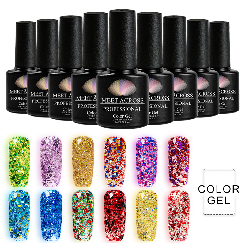 

Meet Across Sequins Glitters Nail Gel Polish 7ML UV Gel Varnish Chameleon Nail Lacquer Shimmer Holo UV Soak Off, W1723