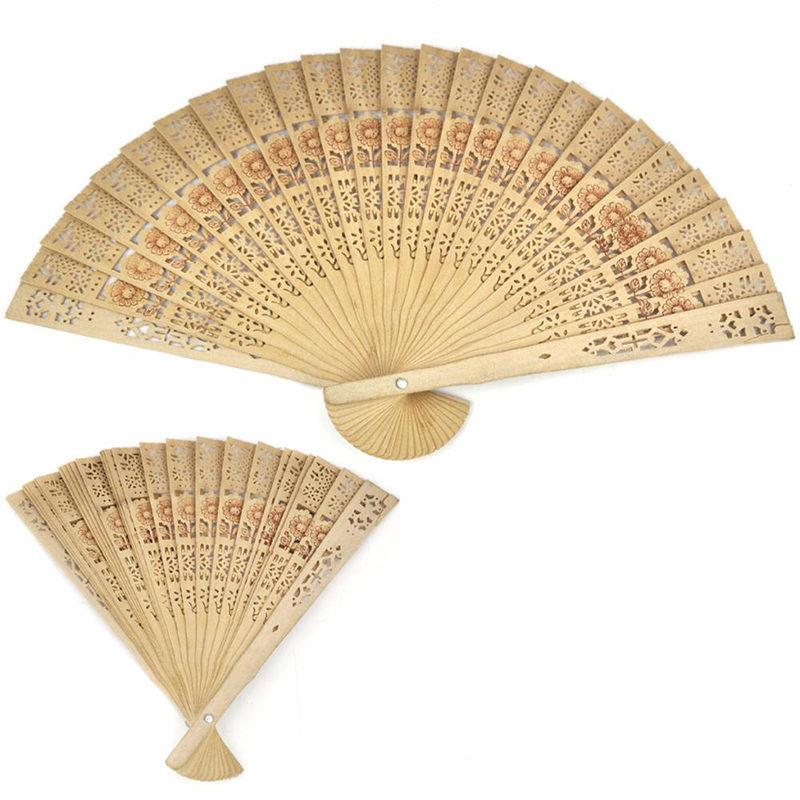 Fragrant Flower Hand Hollow Carved Wooden Bamboo Chinese Folding Fan DIY Gift