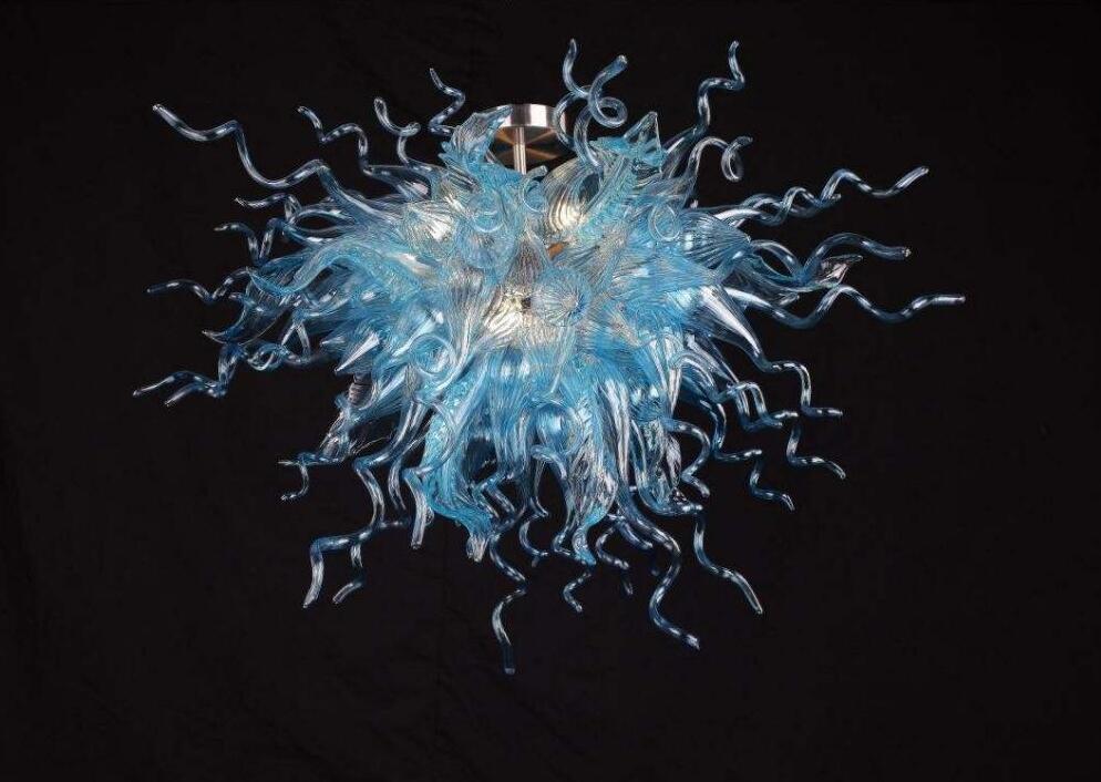 

Light Blue Hand Blown Murano Lamp Art Pendant Lights Villa LED Glass Ceiling Decor Lighting